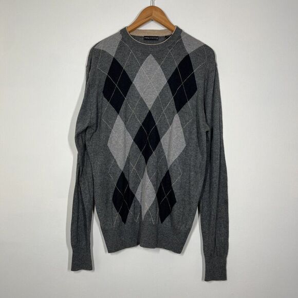 State Ments Cashmere Silk Blend Argyle Pullover Sweater‎ Sz M Gray Mens Basic - Picture 1 of 8